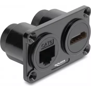 Delock Dual Panel Mount RJ45 Cat.6 + HDMI 4K Buchse Schwarz