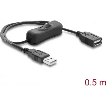 Delock USB-Verlängerungskabel Typ-A Stecker auf Buchse mit Schalter 0,5 m Schwarz