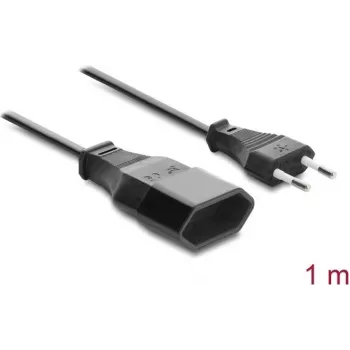Delock Europlug-Verlängerungskabel CEE 7/16 Stecker auf Kupplung 2 x 0,75 mm², 1 m, Schwarz