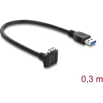 Delock USB 5 Gbps Kabel USB Typ-A Stecker auf USB Micro-B Stecker Schraubverriegelung 90° nach oben abgewinkelt 0,3 m Schwarz