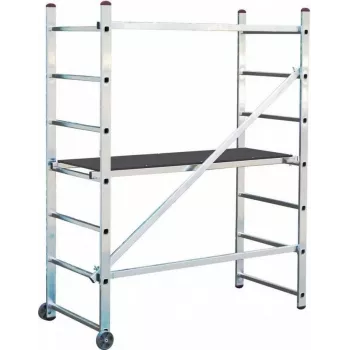 KRAUSE CORDA Gerüst Mini Höhe 3m Aluminium Fahrgerüst mit 4 Lenkrollen, Plattform 1500x600mm, Lastklasse 2, EN 1004
