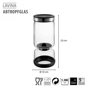 GEFU LAVINA Joghurt- und Quarksieb Glas 1,3 L mit Edelstahlsieb