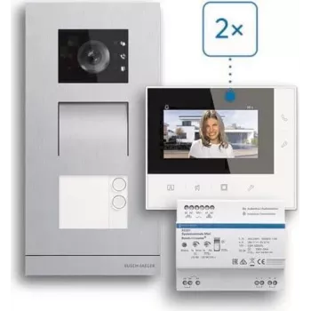ABB Welcome Basic 2-Draht Video-Türsprechanlagen-Set für Zweifamilienhaus, 4,3-Zoll-Monitor, Weiß