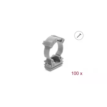 Delock Kabelkanalhalter mit Verriegelungsklemme, schraubbar für 20 mm Kabelschutzschlauch, 100 Stück, grau