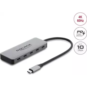 Delock 2-Port USB 10 Gbps Hub mit 2-Port USB-C 4K und PD 3.0 100 W