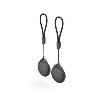 Hama 185839 Smart Tracker 2er-Pack (Schwarz) – kompatibel mit Apple Find My & Google Find My Device, Bluetooth 5.2, IP67 wasserdicht, austauschbare CR2032-Batterie, 80-dB-Alarm