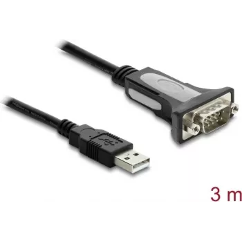 Delock USB 2.0 Typ-A auf RS-232 serielles Adapterkabel mit DB9-Stecker und Schraubmuttern, 3 m