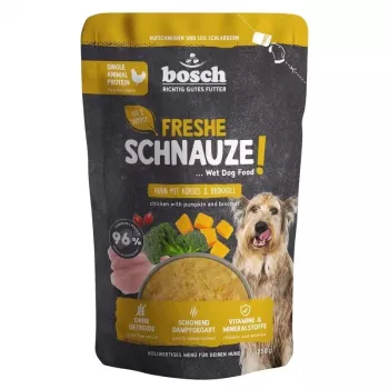BOSCH Freshe Schnauze Mono-Protein Nassfutter für Hunde mit Huhn, Kürbis und Brokkoli – 250g Beutel