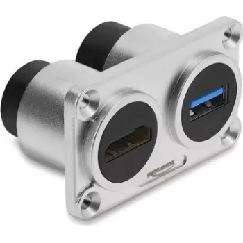 Delock Dual Panel-Montagebuchse USB 5 Gbps Typ-A Buchse + HDMI Buchse 4K Silber