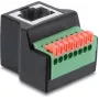 Delock RJ45 Buchse auf 8-polige Klemmleiste Adapter, 90° abgewinkelt, Drucktaste, Schwarz