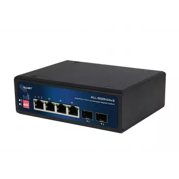 ALLNET ALL-SGI8104v3 Industrial Unmanaged Layer 2 Switch, 6 Port GbE, 4x GbE RJ45, 2x SFP, Lüfterlos, IP40