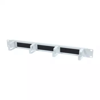 ALLNET ALL-S0002260 19-Zoll Kabelführungsplatte mit Bürstenleisten, 1HE, Metall mit 4 Bügeln, lichtgrau