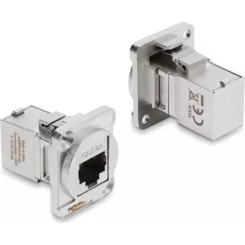 Delock D-Type Modul RJ45 Buchse auf Buchse 90° abgewinkelt Cat.6A Silber