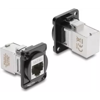 Delock D-Type Modul RJ45 Buchse auf Buchse 90° abgewinkelt Cat.6A Schwarz / Silber