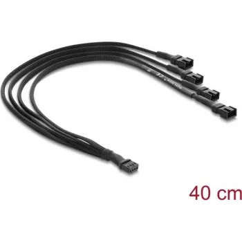 Delock Fan Cable Splitter 1 x 4 Pin PWM Buchse auf Stecker + 3 x 4 Pin Stecker (3 Pins belegt) mit Kabelummantelung 40 cm Schwarz