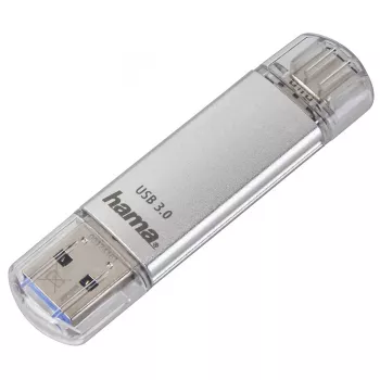 Hama FlashPen C-Laeta 64GB USB 3.0 Flash-Laufwerk, Aluminium, Silber/Schwarz