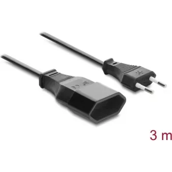 Delock Europlug-Verlängerungskabel CEE 7/16 Stecker auf Kupplung 2 x 0,75 mm², 3 m, Schwarz