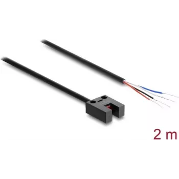 Delock Gabel-Lichtschranke 5 mm Schlitz U-Typ mit 4 offenen Kabelenden PNP Hell/Dunkel umschaltbar 2 m