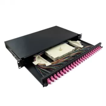 LogiLink 19 Zoll 1U 24-Port LC Duplex OM4 Multimode Spleißbox Patchpanel, Schwarz