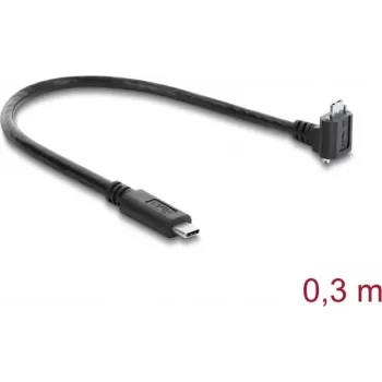 Delock USB 5 Gbps Kabel USB Type-C Stecker gerade auf USB Micro-B Stecker 90° nach oben gewinkelt mit 18 mm Schraubabstand, 0,3 m, Schwarz