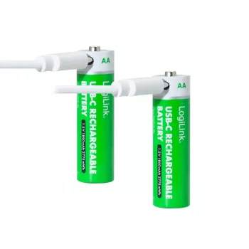 LogiLink LR6RCB2 USB-C wiederaufladbare AA Lithium-Ionen-Batterien, 2er-Pack, 1,5 V konstante Ausgangsspannung, 2600 mWh