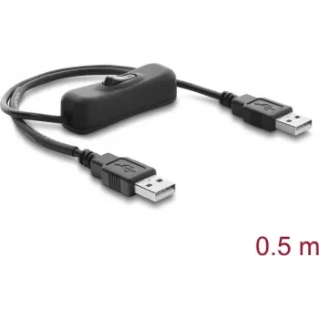 Delock USB-Stromkabel Typ-A Stecker auf Stecker mit Schalter 0,5 m