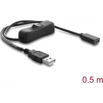 Delock USB-Stromkabel Typ-A Stecker auf USB Typ-C Buchse mit Schalter 0,5 m