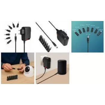 LogiLink PA0161A Universelles AC/DC-Netzteil, 3-12V DC einstellbar, 2A, 24W, 8 austauschbare Stecker, Schwarz