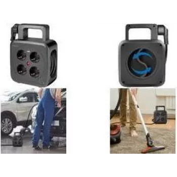 LogiLink LPS504 Kabeltrommel mit 4 Schuko-Steckdosen und 2 USB-Anschlüssen, 5m Kabel, Schwarz
