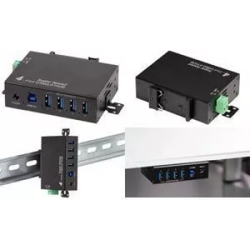 LogiLink USB 3.0 Industrial 4-Port Metall-Hub mit Hutschienen-Montage