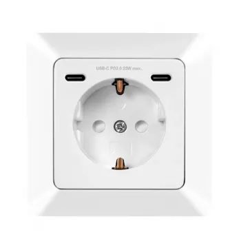 LogiLink Wandsteckdose mit 1 Schuko-Steckdose und 2-Port-USB-C-Ladegerät, 25W PD, Weiß