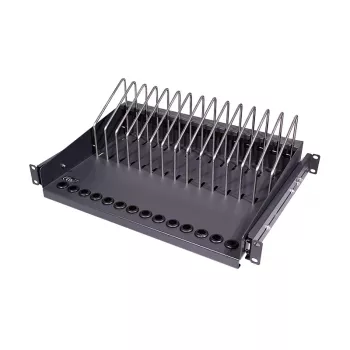 LogiLink SF100B 19 Zoll 1U Einschubregal für Notebooks, Tablets und Smartphones, Schwarz