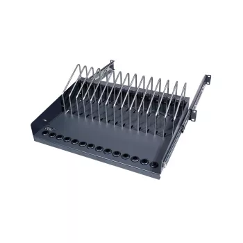 LogiLink SF100B 19 Zoll 1U Einschubregal für Notebooks, Tablets und Smartphones, Schwarz