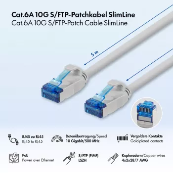 LogiLink Cat.6A Slim S/FTP LSZH Patchkabel, Grau, 5m, SlimLine