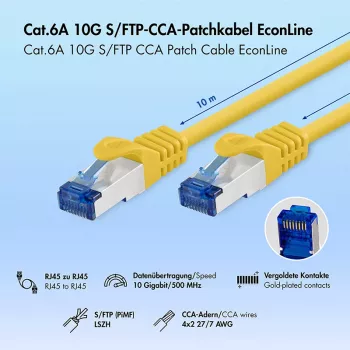 LogiLink Cat.6A S/FTP LSZH Patchkabel, CCA, Gelb, 10 m, EconLine
