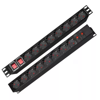 LogiLink PDU1601 19 Zoll 1U Rackmount-Stromverteilungseinheit, 16 Schuko-Steckdosen, Überspannungsschutz, 16A, 2m Kabel, Schwarz