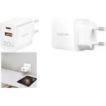 LogiLink PA0369 GaN 20W USB-Netzteil, 1x USB-C PD + 1x USB-A QC, Weiß