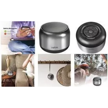 LogiLink SP0063H Bluetooth 5.1 TWS tragbarer Lautsprecher, Dunkelgrau/Schwarz, Freisprechfunktion, 10 m Reichweite