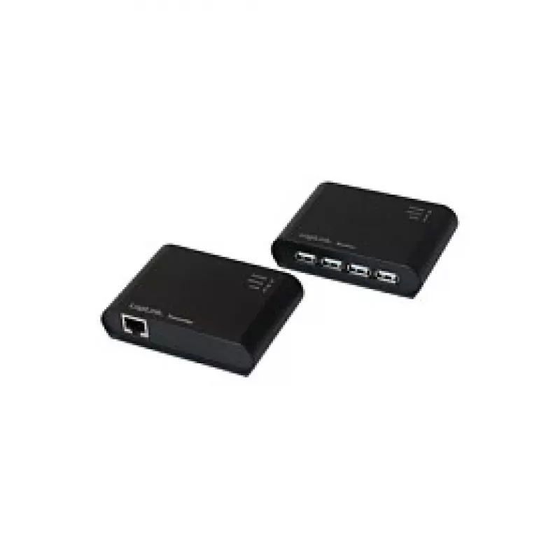 LogiLink USB 2.0 Cat.5 Extender mit 4-Port-Hub, 50 m, Schwarz