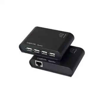LogiLink USB 2.0 Cat.5 Extender mit 4-Port-Hub, 50 m, Schwarz
