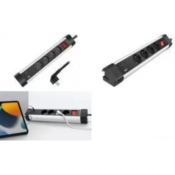 LogiLink LPS278U Desktop-Steckdosenleiste, 4 AC-Steckdosen, USB-A QC 3.0 & USB-C PD 3.0, 1,5 m Kabel, Schwarz/Silber