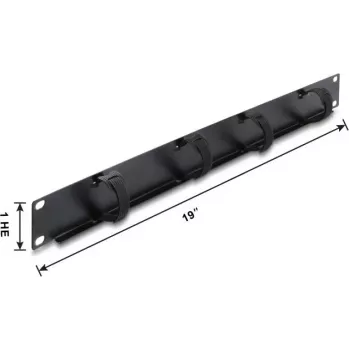 Delock 19 Zoll 1U Kabelmanagement-Panel mit 4 Klett-Kabelbindern, Schwarz