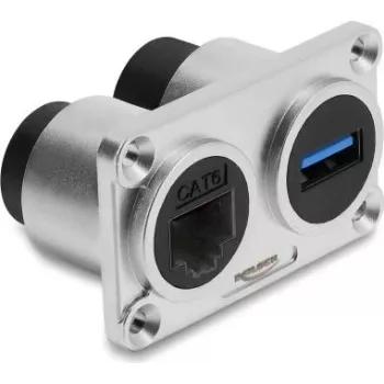 Delock Dual Panel Mount Socket USB 5 Gbps Type-A Female + RJ45 Female Cat.6 Silber