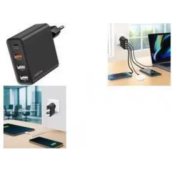 LogiLink 48W GaN USB-Wandladegerät, 4-Port, 3x USB-A QC + 1x USB-C PD, Eurostecker, Schwarz (PA0377)