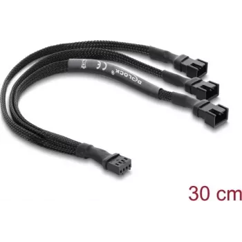 Delock Fan Splitter Kabel 1 x 4-Pin PWM Buchse auf 2 x 4-Pin PWM Stecker (zweiter mit 3 Pins belegt) Geflechtschlauch 30 cm Schwarz
