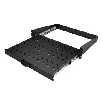 LogiLink 19 Zoll Ausziehbares Konsolenregal 2U, 350 mm Tiefe, 30 kg Belastung, Schwarz