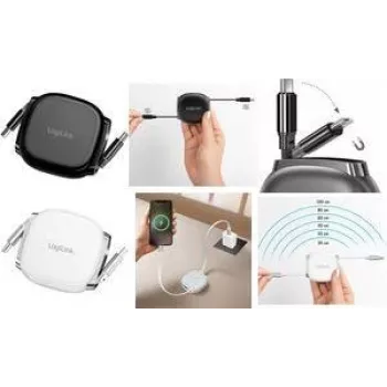 LogiLink CU0500 USB-C auf USB-C Kabel, aufrollbar, USB 2.0, 480 Mbps, 60W, 1 m, Schwarz