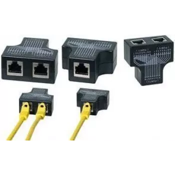 LogiLink RJ45-Verbindungsdoppler, 1:1 paralleler T-Adapter, 1x RJ45 Buchse auf 2x RJ45 Buchse, Schwarz (MP0138)