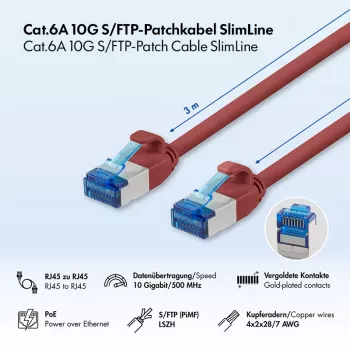 LogiLink SlimLine Cat.6A S/FTP LSZH Patchkabel, Rot, 3m, 10Gbps