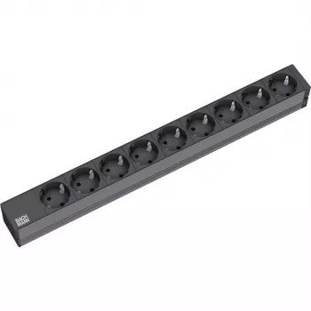 Bachmann 19 inch Steckdosenleiste 9x CEE 7/3 Schuko Schwarz H05VV-F 3G1,5mm² GST18 Stecker 0,2m
